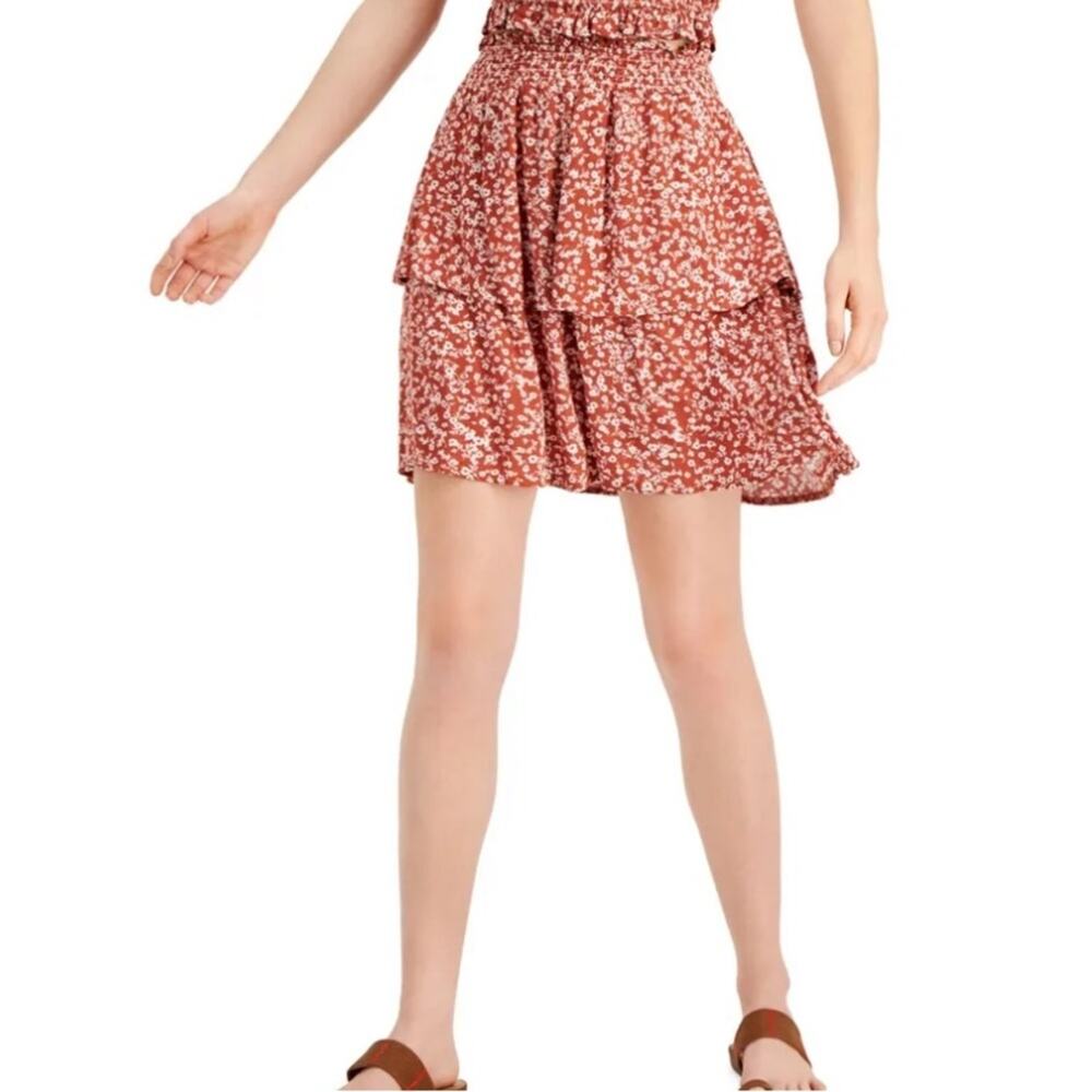 Ultra Flirt Orange Stretch Tiered Pull-on Mini A-Line Skirt Size S